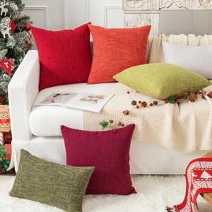 18"x18" Set of 2 Burgundy Red Linen Like Throw Pillow Covers